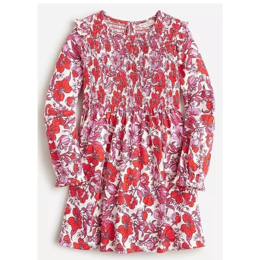 New with Tag! J Crew crewcuts Smocked Floral Red & Pink Long Sleeve Dress Size 8
